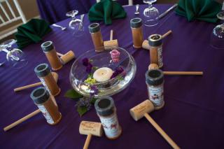 Gregory and Kathleen Wedding Table with Mallets and Spice Bottles